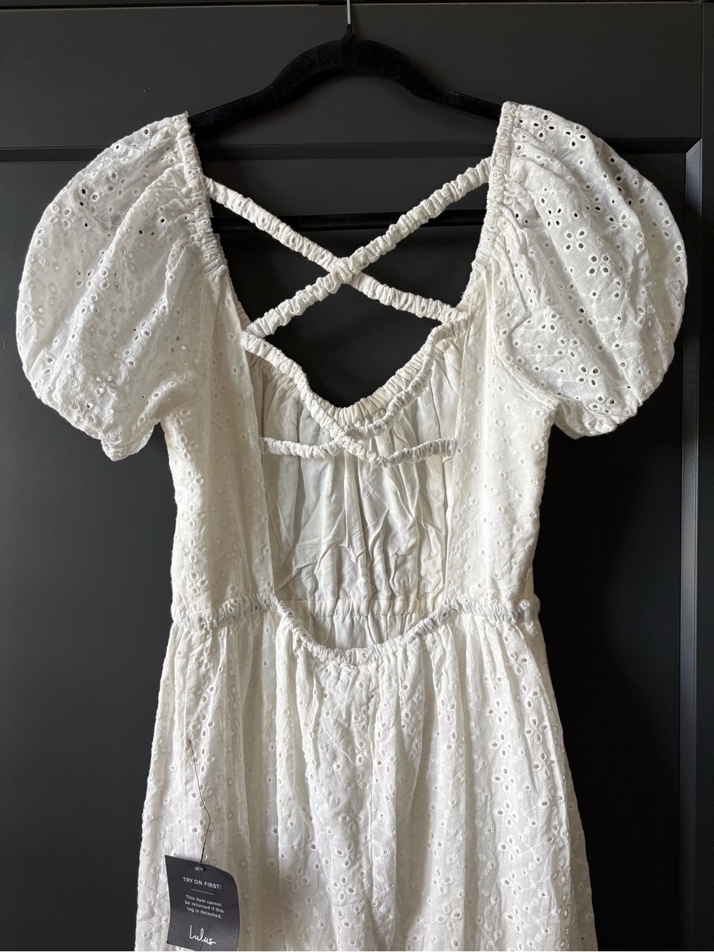 Lulu's White Eyelet Midi Dress with Puff Sleeves - Picture 5 of 9